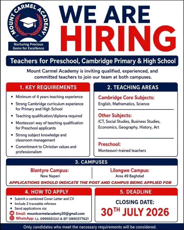 Teachers- pre-school, cambridge primary and high school 