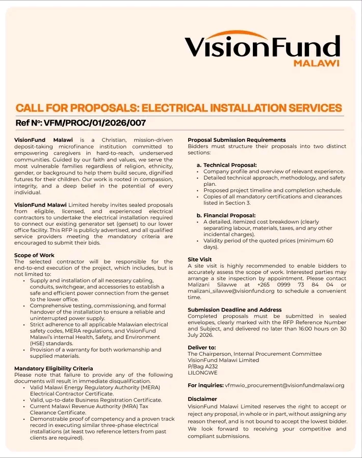 Call for proposals: Electric installation service 