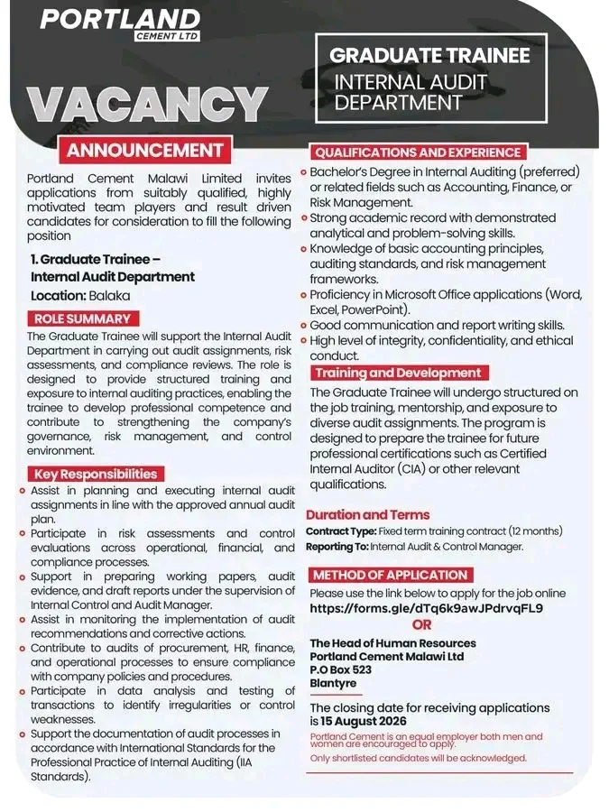 Graduate Trainee – Internal Audit Department