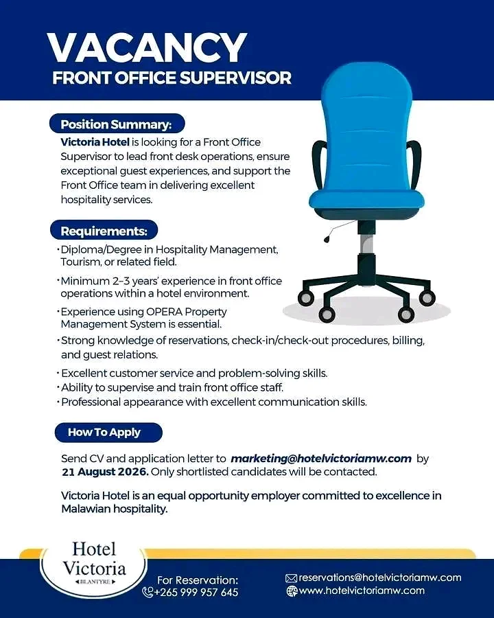 Multiple Positions — Front Office Supervisor, Housekeeping, Human Resource Manager, Receptionist, Hotel Porter
