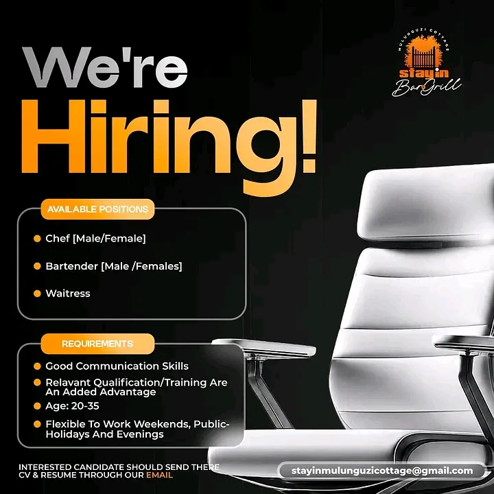 Multiple Positions — Chef, Bartender & Waitress