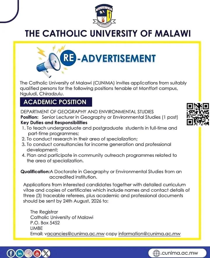 Senior Lecturer in Geography or Environmental Studies